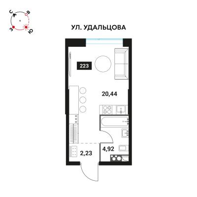 Планировка однокомнатной квартиры в ЖК "Инноватор"