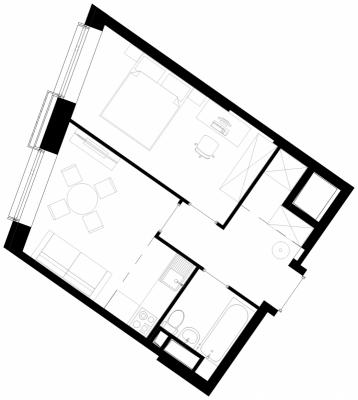 Планировка однокомнатной квартиры в ЖК "Wellton Towers"
